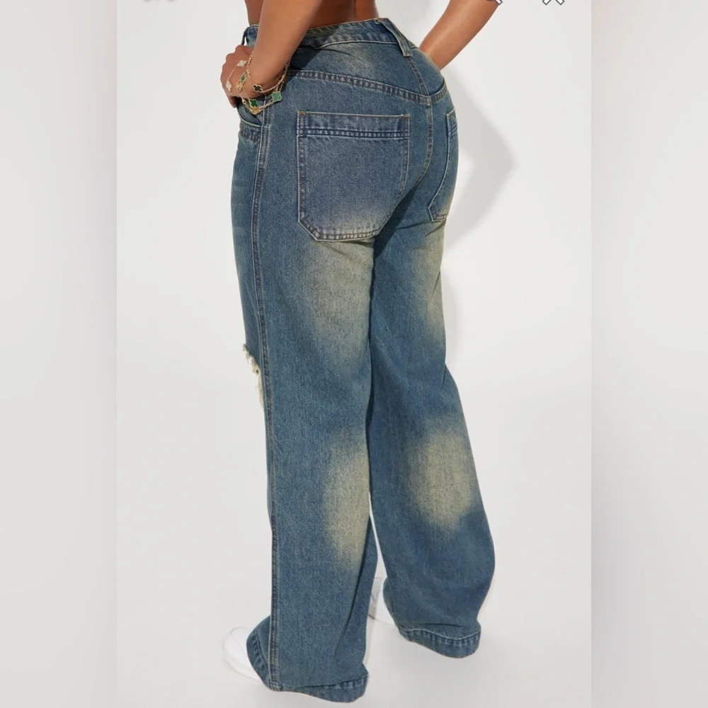 Fashion Nova Drew Drop Waist Baggy Jeans - Dark Wash